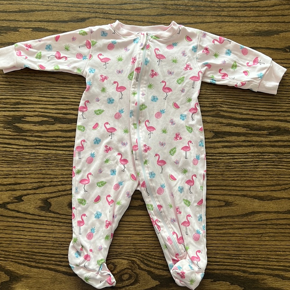 Kissy kissy Flamingo and Palm tree print zipper footy pajamas
